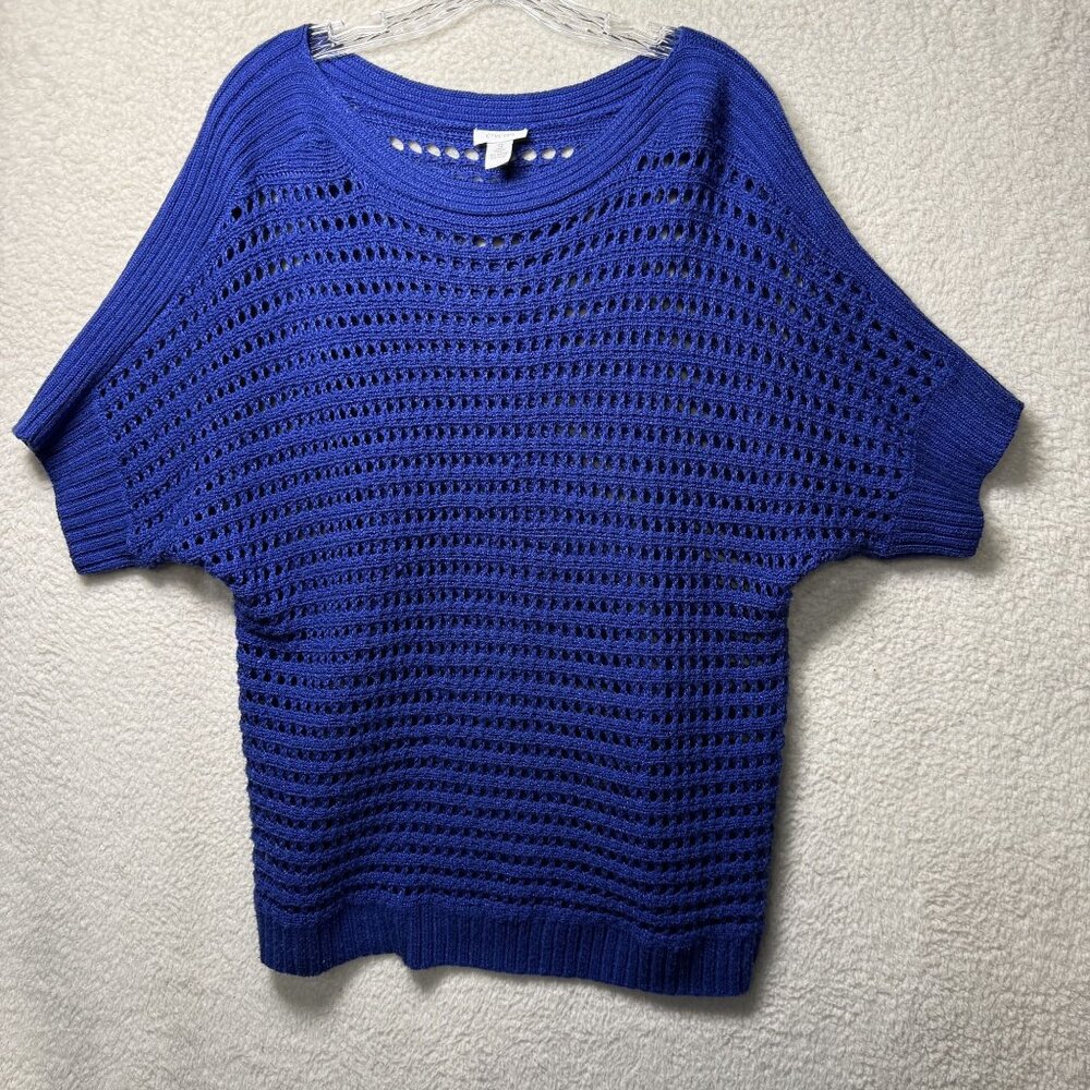 Chicos Open-Knit Pullover Blue Womens Size 3 Lightweight Breathable Short Sleeve